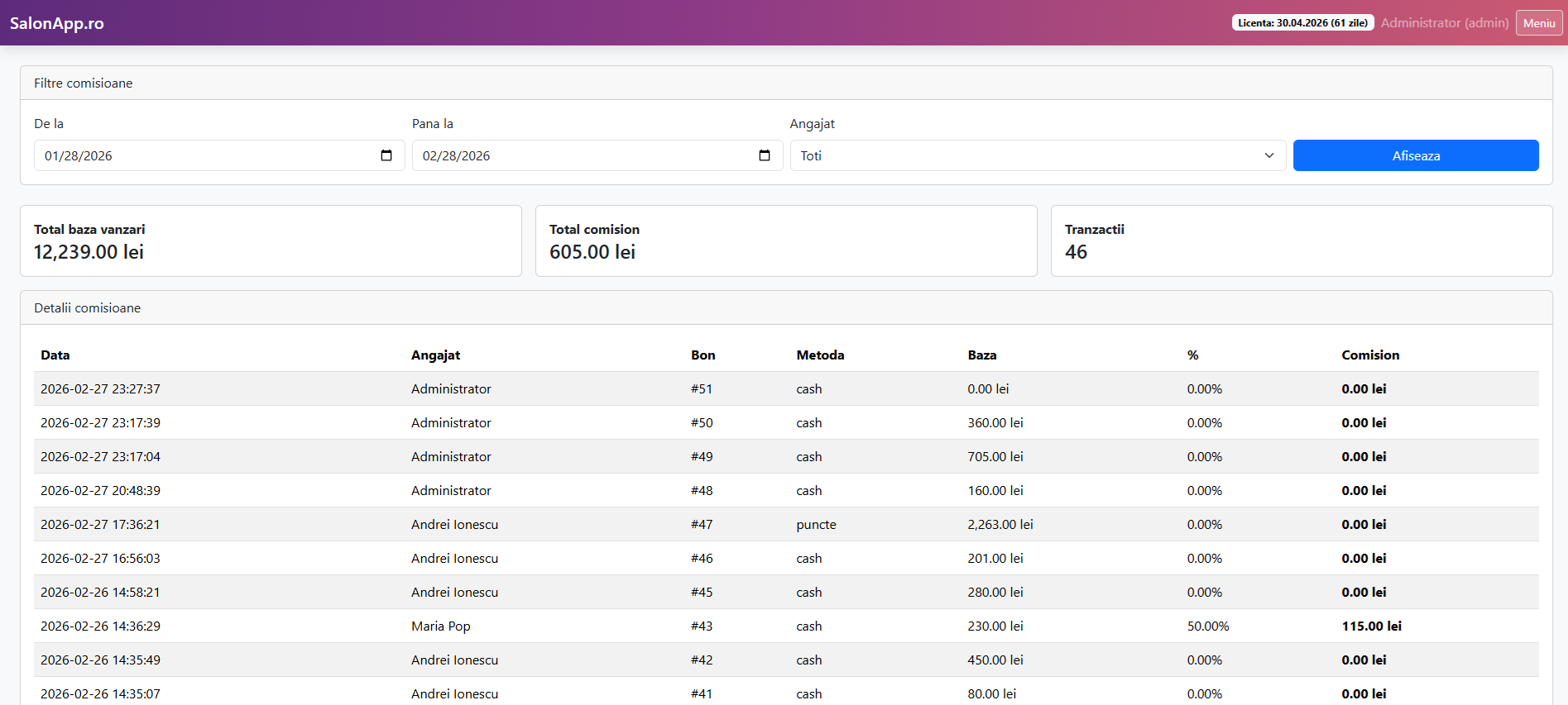 Ecran POS și management web SalonApp